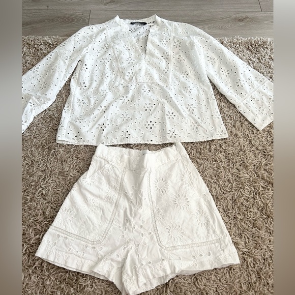 Zara eyelet embroidery white matching set XS. Wore once. Like New - Picture 3 of 8